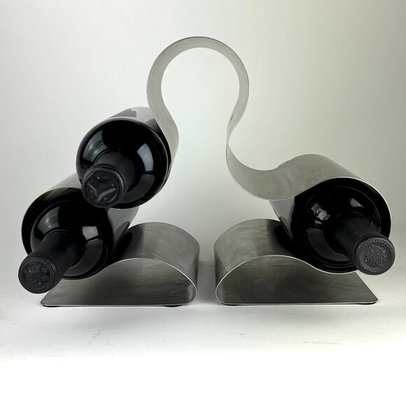 Modern Stainless Steel Wine Rack - Sculptural Elegance 6 Bottle - Picture 1 of 5